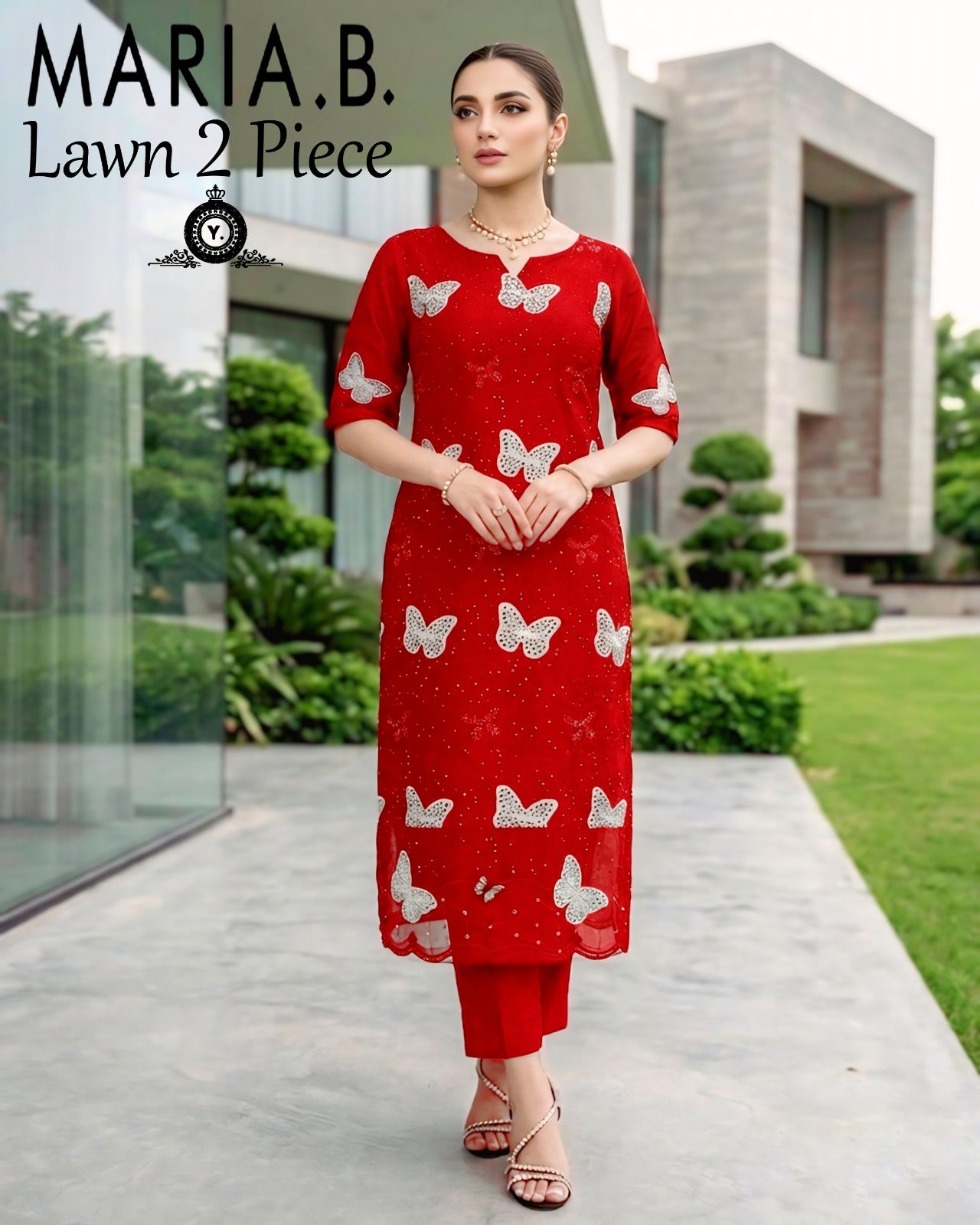 Maria.B. Butterfly Lawn 2-Piece Unstitched Suit