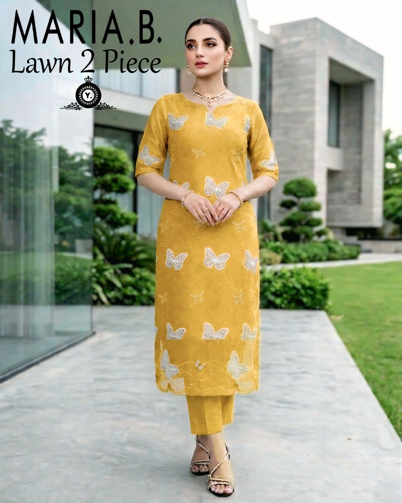 Maria.B. Butterfly Lawn 2-Piece Unstitched Suit
