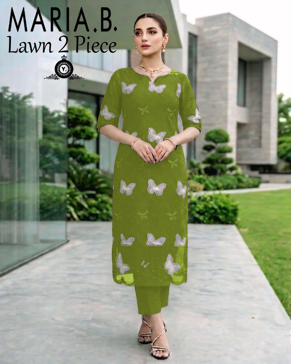 Maria.B. Butterfly Lawn 2-Piece Unstitched Suit
