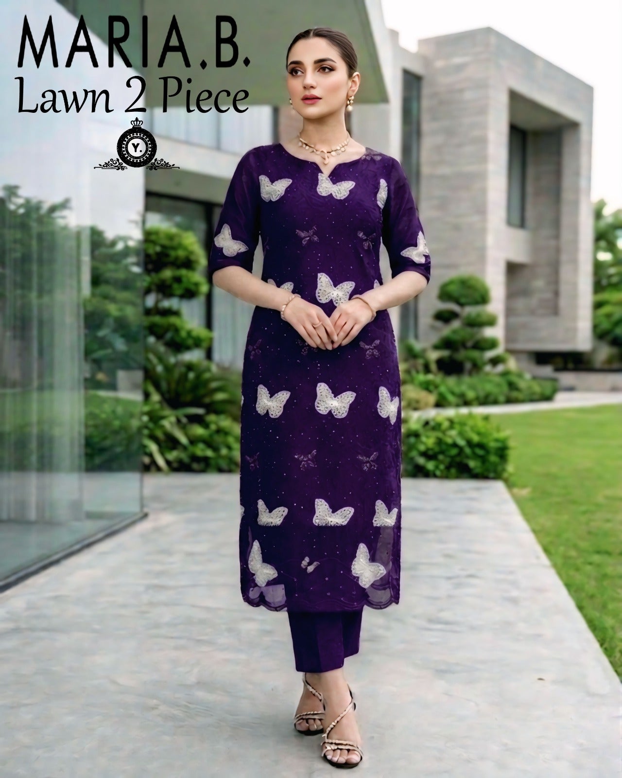 Maria.B. Butterfly Lawn 2-Piece Unstitched Suit