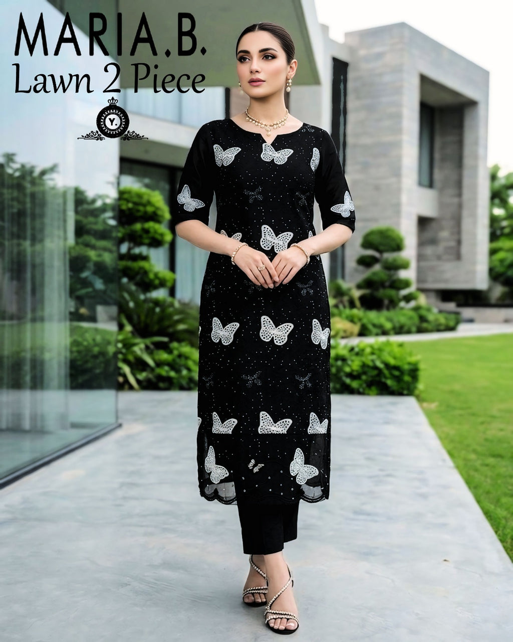 Maria.B. Butterfly Lawn 2-Piece Unstitched Suit