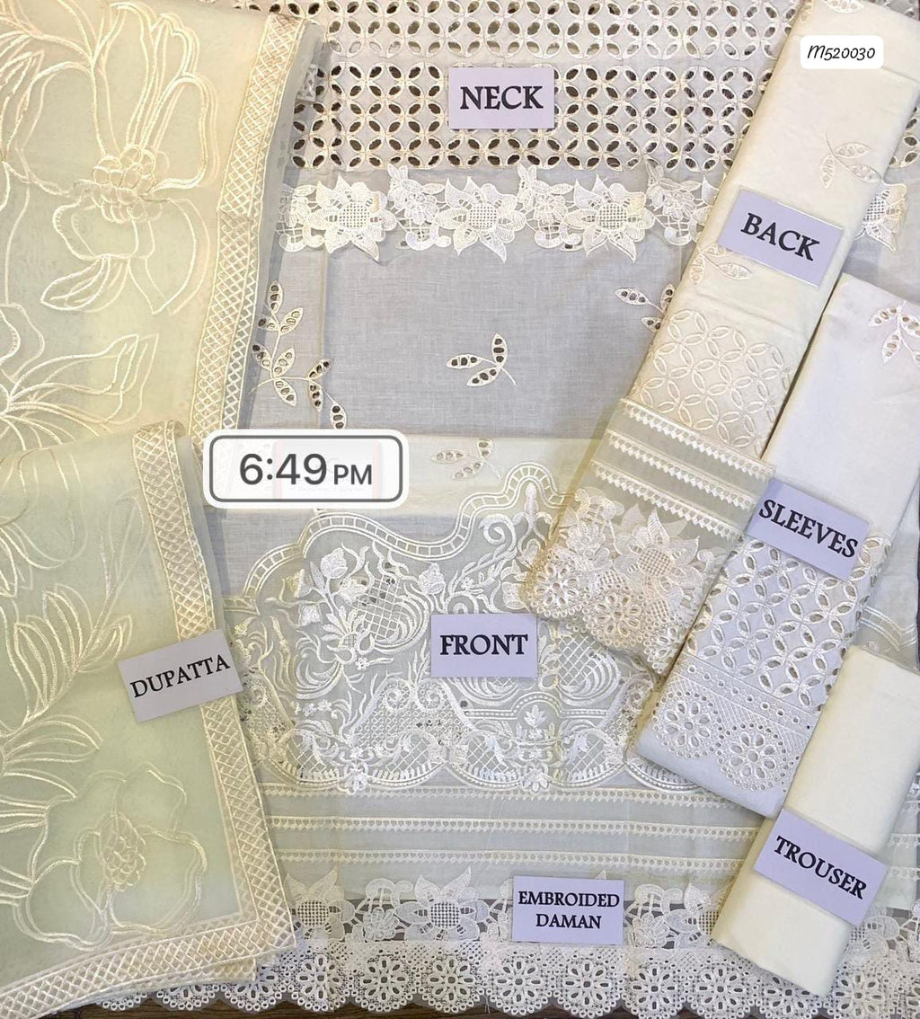 Ivory Embroidered Lawn Suit with Organza Dupatta