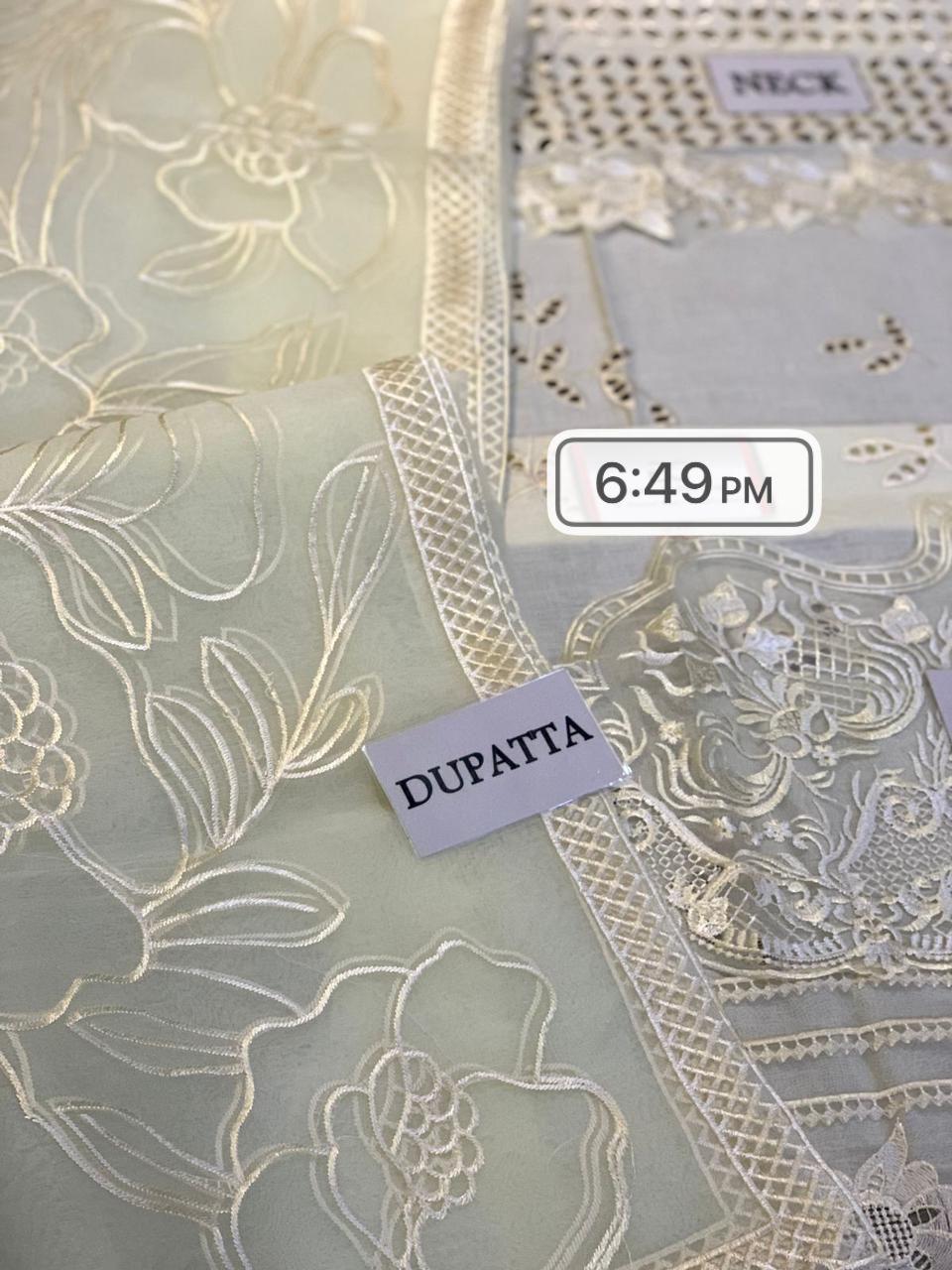 Ivory Embroidered Lawn Suit with Organza Dupatta