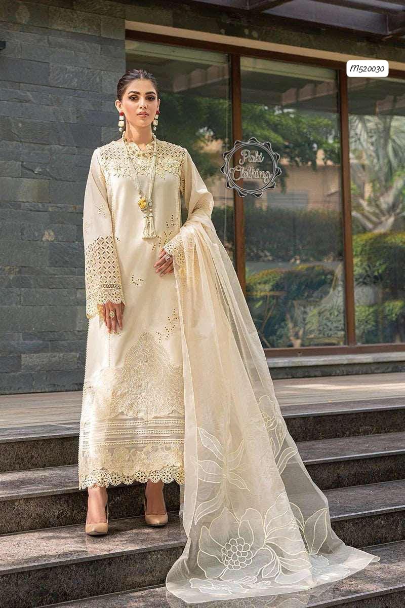 Ivory Embroidered Lawn Suit with Organza Dupatta
